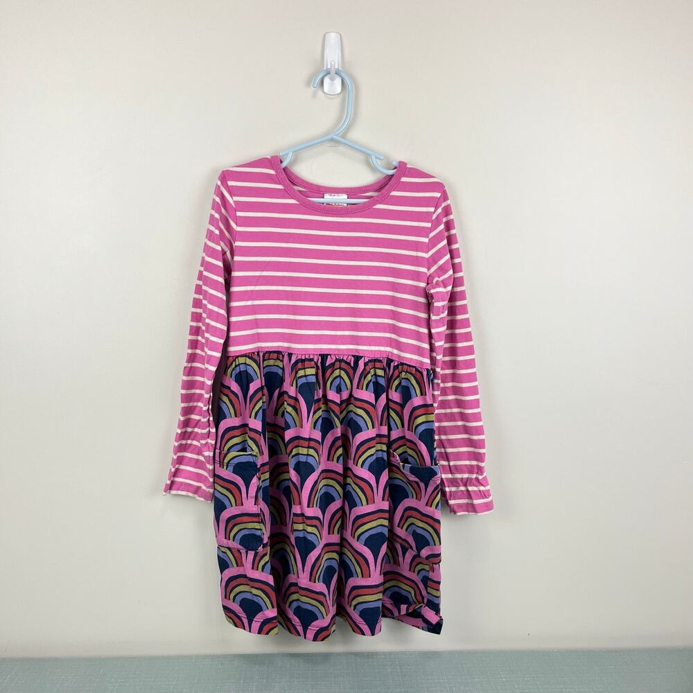 Hanna Andersson Long Sleeve Dress with Pockets Pink Stripe Rainbow 120 cm 6-7